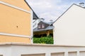 The buildings of the old town of ZamoÃâºÃâ¡. A view of a small courtyard covered with vines. Satellite dishes and surveillance Royalty Free Stock Photo